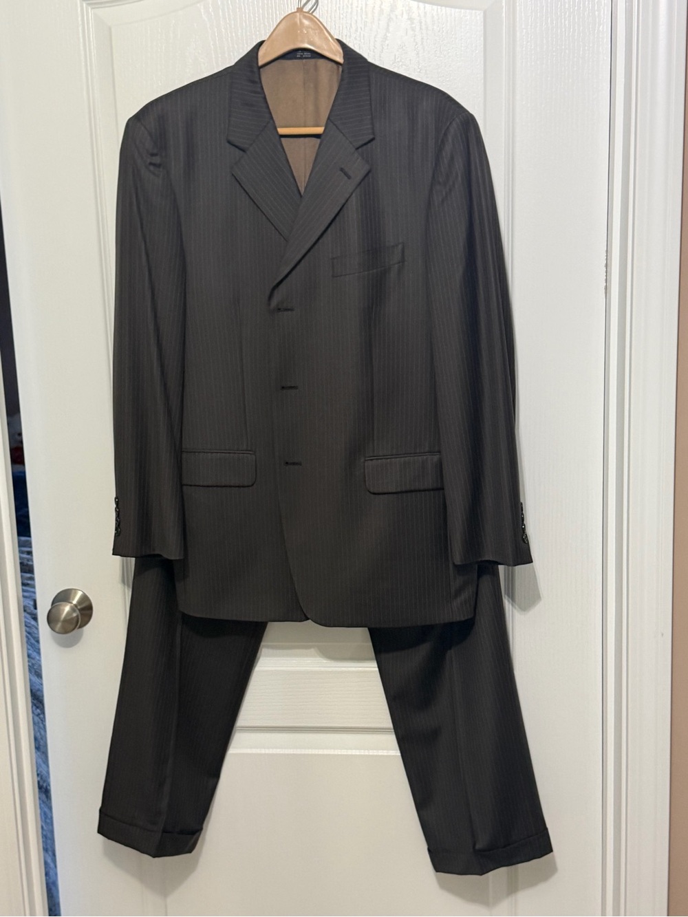 Men's Brown Two-Piece Narrow Pinstripe Suit